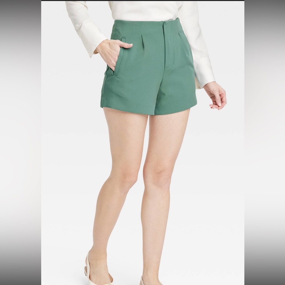 A New Day green, high rise tailored shorts. Size 14.